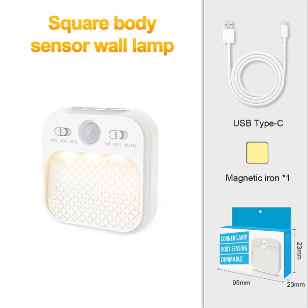 Square Three Color Human Body Induction Lamp Led Cabinet Light Night Light Magnetic Wall Lamp Wardrobe Light Cabinet Light Energy Saving Lamp_voghion.com