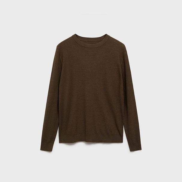 Pull en maille automne/hiver pour homme - Pull col rond extensible et respirant (beige/crème/marron/noir)_voghion.com