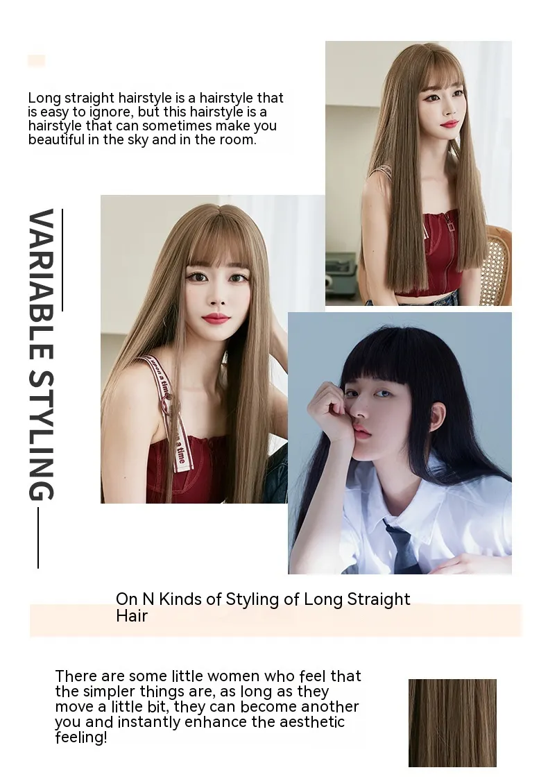 Najlepiej sprzedające się peruki, długie włosy damskie, pełne nakrycie głowy, czarne długie proste włosy, naturalne grzywki, pełna górna część włosów, realistyczne peruki_voghion.com