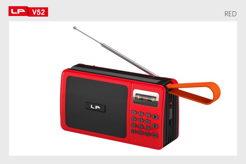 LP-V52 Firkantet radio Bluetooth-stativ solcelledrevet lang antenne med skjermknapp rampete minikortinnsetting_voghion.com