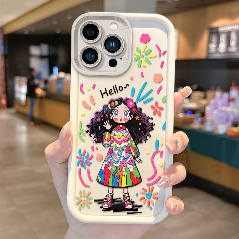 New Dopamine Girl Anime Phone Case For IPhone 16 15 14 13 12 11 Pro Max 16 15 14 8 7 Plus X XS Max 8 7 Silicone Shockproof Cover_voghion.com