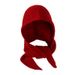 Pasamontañas rojo para mujer, cálido y otoñal, tejido con bufanda, calentador de cuello de una pieza con capucha, gorro de punto para invierno._voghion.com