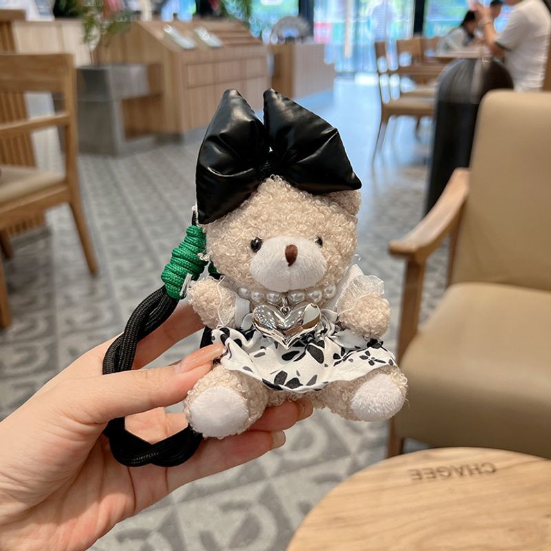 Korean Style Floral Skirt Pearl Chain Bowknot Bear Cute Doll Backpack Pendant Car Keychain Gift_voghion.com