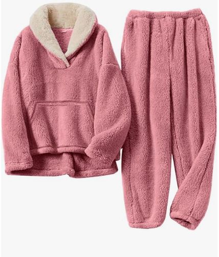 Gemütliches Fleece-Lounge-Set für Damen – Winter-Pyjamahose und Kapuzenpullover mit Taschen, weich und warm für die Entspannung zu Hause_voghion.com