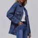 Women's Oversized Button Denim Jacket, Long Sleeve Casual Coat With Polo Collar, Lightweight Cotton Blend (50%-70%) For Spring & Fall_voghion.com