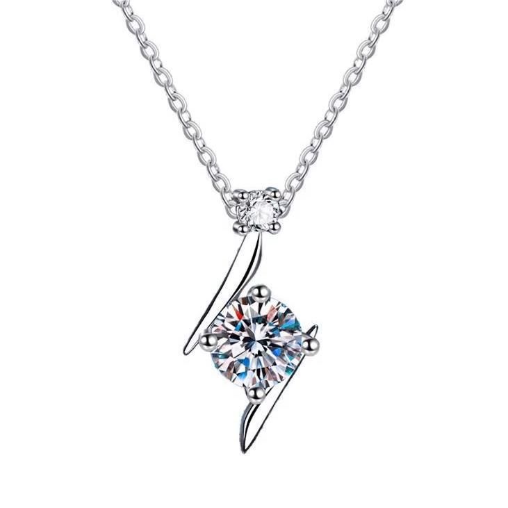 S Silver Nytt S-format Blixthalsband i Mosonit för Kvinnor med Unik Design och Mångsidig Ljusrosa Halskedja_voghion.com