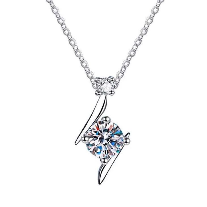Collier en argent S en forme de S avec pendentif en mosonite éclair pour femme avec un design unique et une chaîne de cou de luxe légère et polyvalente_voghion.com