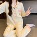 Autumn And Winter Casual Air Cotton Interlayer Thermal Pajamas Women's Loungewear Set_voghion.com