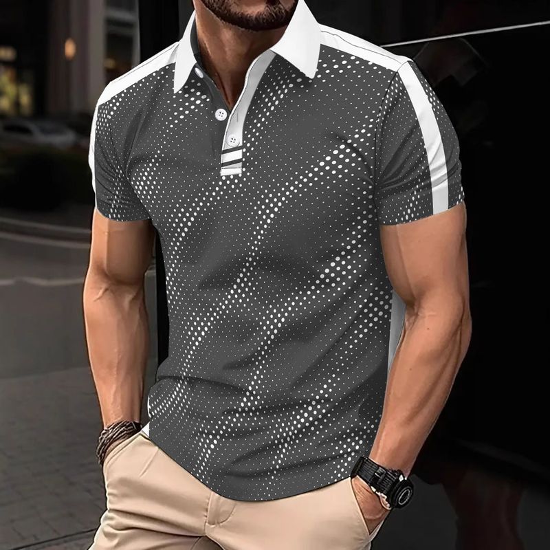 New 2025 Summer Fashion Trend Casual Versatile Small Round Dot Men's Short Sleeved Polo Shirt_voghion.com