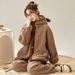 Herfst- en winterlamwollen thermische pyjama's voor dames, thermisch verdikt en losse loungewearset met capuchon_voghion.com
