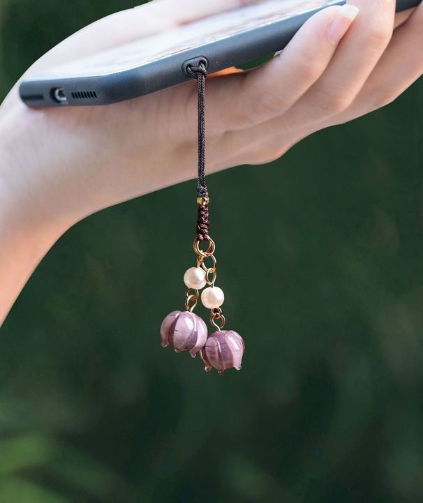 Waldring Orchideenseil Damen Chinesischer Stil Hängende Accessoires Glas Jade Stein Kleiner Anhänger Telefonkette_voghion.com