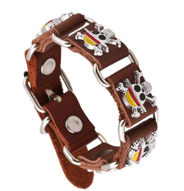 New Style Rock Hip-Hop Men's Top Layer Cowhide Non-Mainstream Metal Coffee Color Bracelet_voghion.com