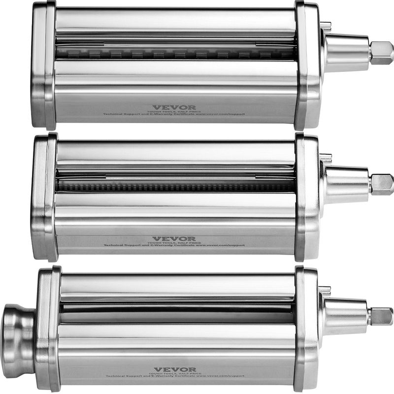 VEVOR Pasta Attachment For KitchenAid Stand Mixer, Stainless Steel Pasta Roller Cutter Set Including Pasta Sheet Roller, Spaghetti And Fettuccine Cutter, 8 Adjustable Thickness Knob Pasta Maker, 3Pcs_voghion.com