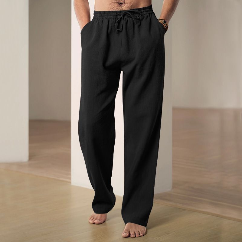 Neue Herrenhose im lässigen Stil, einfarbig, aus Baumwollleinen, lockere Passform, Übergröße, atmungsaktiv, vielseitige Sporthose für Herren_voghion.com