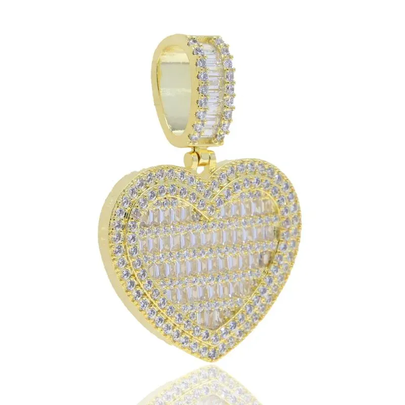 Chains Valentine's Day Gift Women Men Micro Paved 5A Cubic Zirconia Baguette Cz Big HipHop Full Iced Out Heart Pendant_voghion.com