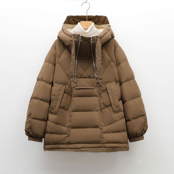 Bitter Winter 90 White Duck Down Women's Simple Solid Color Double Zipper Down Jacket Women_voghion.com