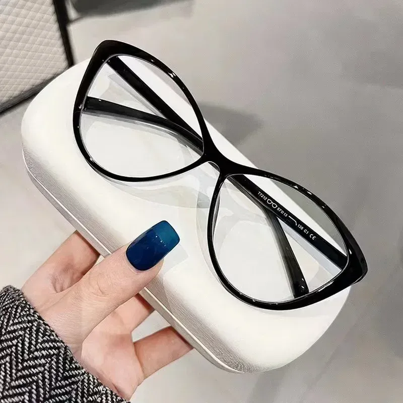 Women'S Vintage Cat Eye Myopia Glasses 2024 Fashion Anti Blue Light Transparent Eyeglasses Large Frame Reading Computer Glasses_voghion.com
