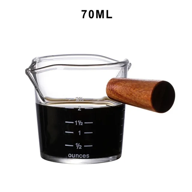 70/75ml Heat-resisting Glass Espresso Measuring Cup Double Mouth Glass Milk Jug With Wooden Handle Glass Scale Measure Mugs_voghion.com