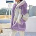 Women's Warm Plush Patchwork Zipper Pocket Hooded Loose Jacket_voghion.com