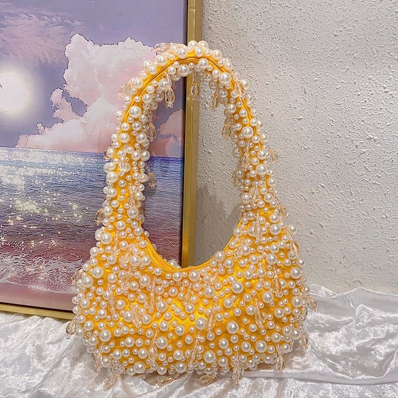 Borsa a tracolla da donna decorata con perle - Elegante e versatile borsa a tracolla con perline di cristallo, piccola borsa da designer per l'uso quotidiano_voghion.com