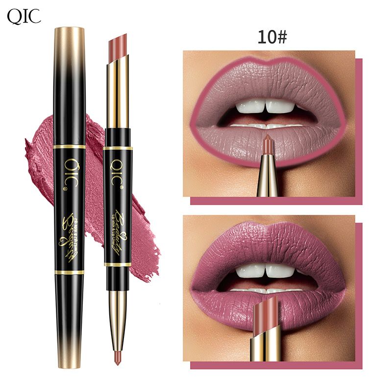 Rossetto a doppia estremità Penna per matita per labbra con resa cromatica Rossetto a tubo sottile 2 in 1, matita per labbra_voghion.com