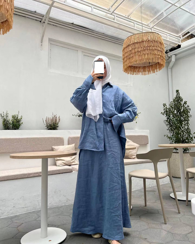 Women's Clothing Women's Muslim Women's Clothing Set Loose Long sleeved Shirt Skirt Casual Set_voghion.com