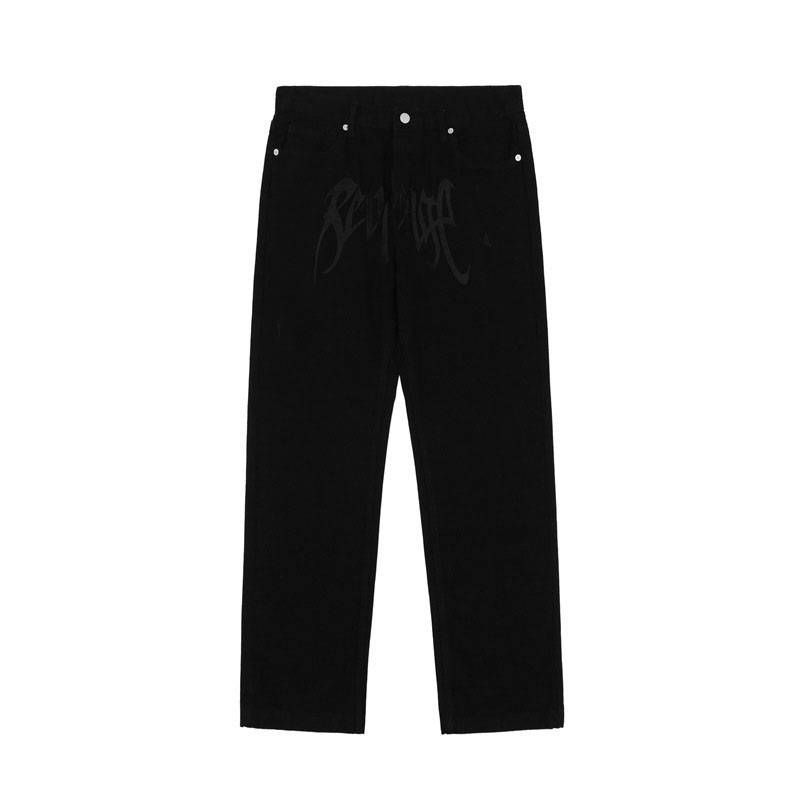 Men's Clothing Men And Women, National Fashion High Street American Style Retro Embroidered Letters High Waist Straight Hip Hop Loose Jeans_voghion.com