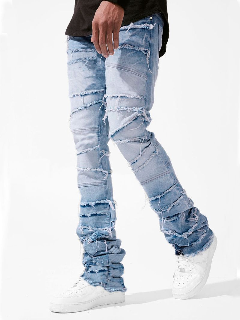 Abbigliamento maschile Nuovi pantaloni dritti in denim da uomo Street Fashion Ins Pantaloni dritti in denim elasticizzato con toppe popolari_voghion.com