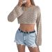Spring Summer Solid Color Hollow Out Bell Sleeve Casual Loose Knit Vacation Crop Top Women's Clothing_voghion.com