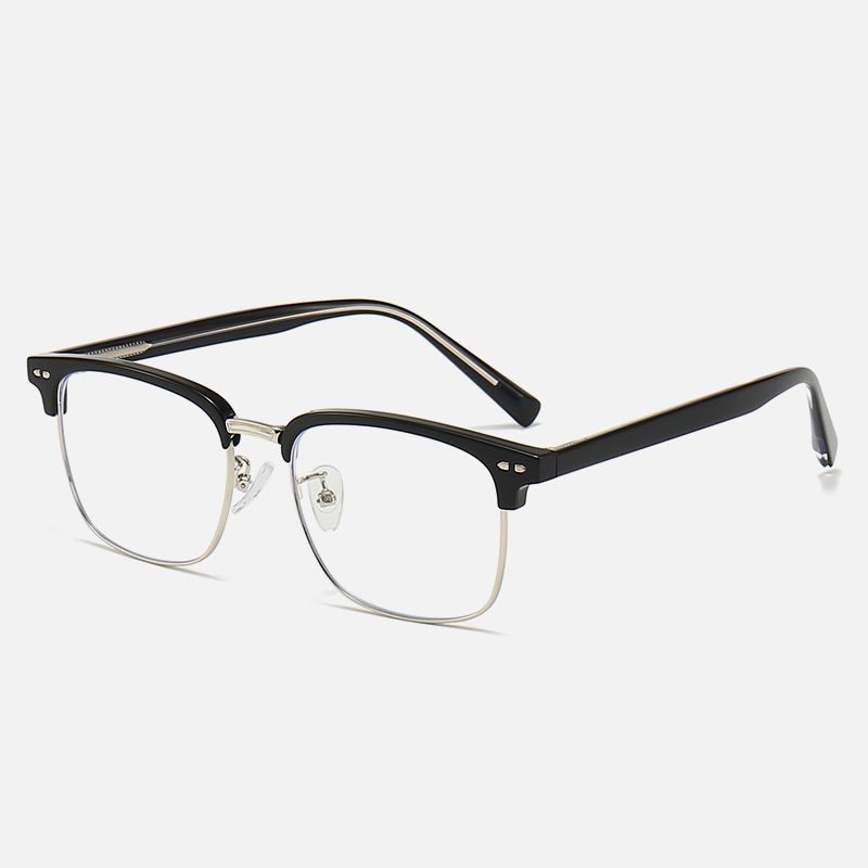 New Fashion Retro Men's Eyebrow Square Plate Business Metal Flat Mirror Anti Blue Light Glasses Frame_voghion.com