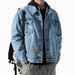 Herrenbekleidung Distressed-Jeansjacke, Oversize-Streetwear-Patchwork-Mantel mit mehreren Taschen – Lässiger, lockerer Schnitt, gewaschene Baumwollmischung (Schwarz/Blau)_voghion.com