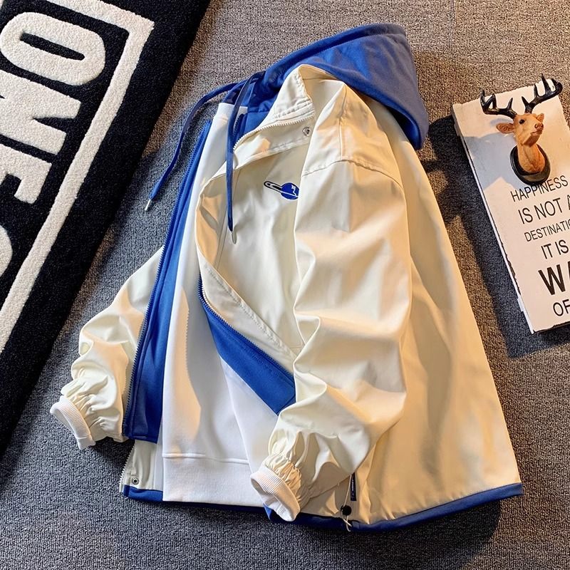 Herren-Baseballjacke im Fake-Zweiteiler-Stil mit Kapuze, lockere Passform und trendig für Frühling/Herbst_voghion.com