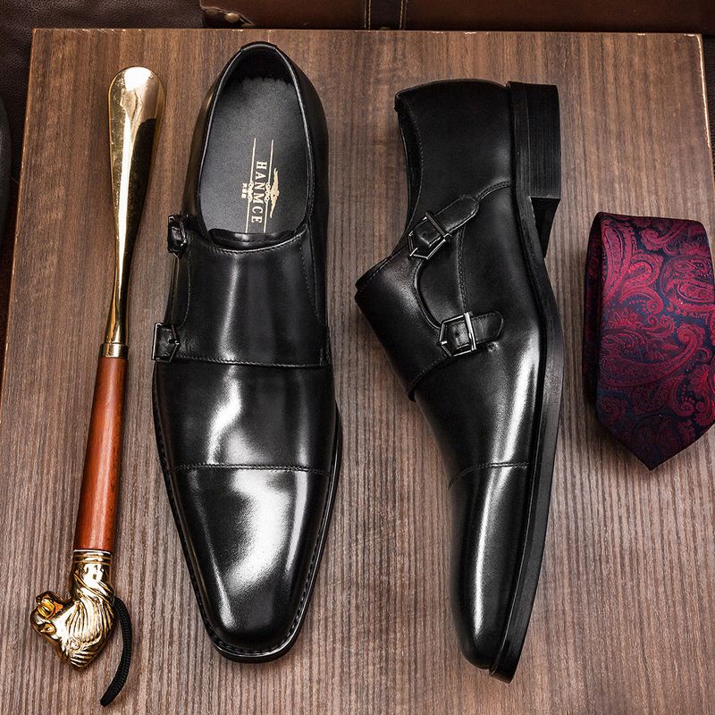 Italiaanse zakelijke leren gesp vierkante monnikschoenen_voghion.com