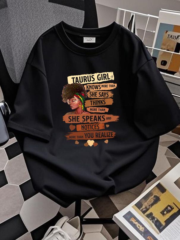 T-Shirt für Geburtstagsmädchen mit der Aufschrift „Taurus Girl Knows More Than She Says“, volle Größe S-5XL, vielseitige Mode, lässig, gedehnt, stilvolle Designerkleidung, weich_voghion.com