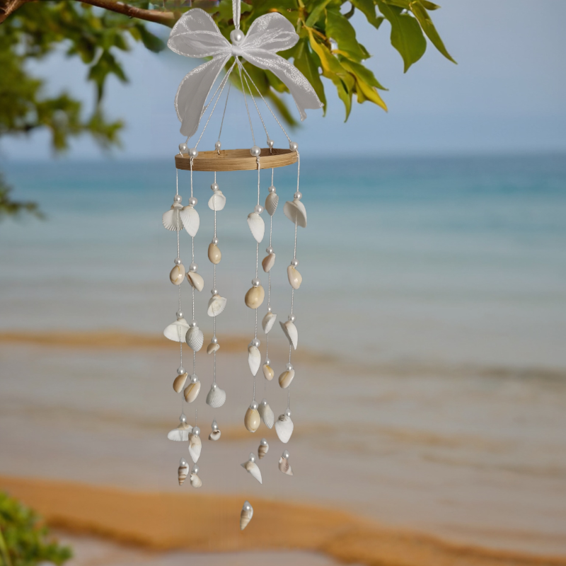 New Natural Shell Wind Chime Hanging F Outdo Balcony, Bedroom, Living Room Wall Decation With Bowknot Creative_voghion.com