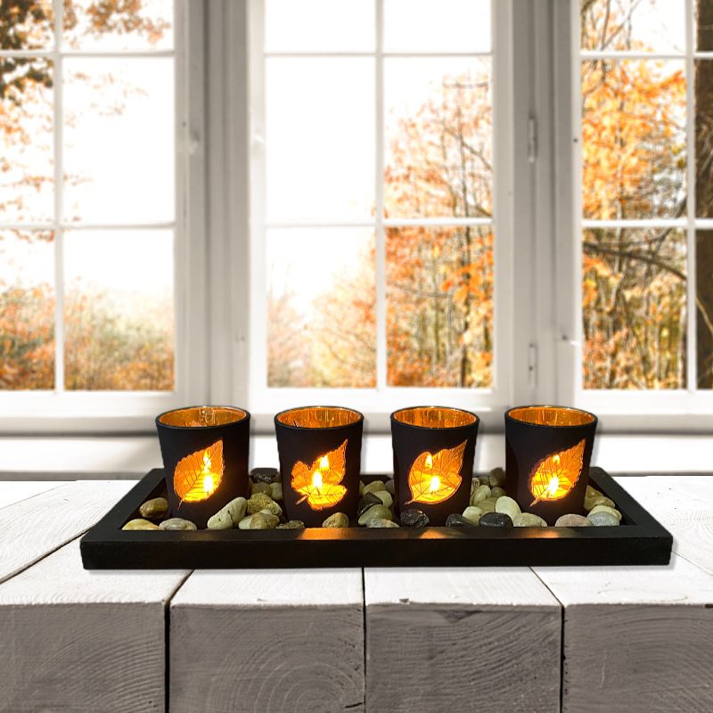 Black hollow candlestick wooden letter HOME creative set candle cup handicraft decorative ornaments_voghion.com