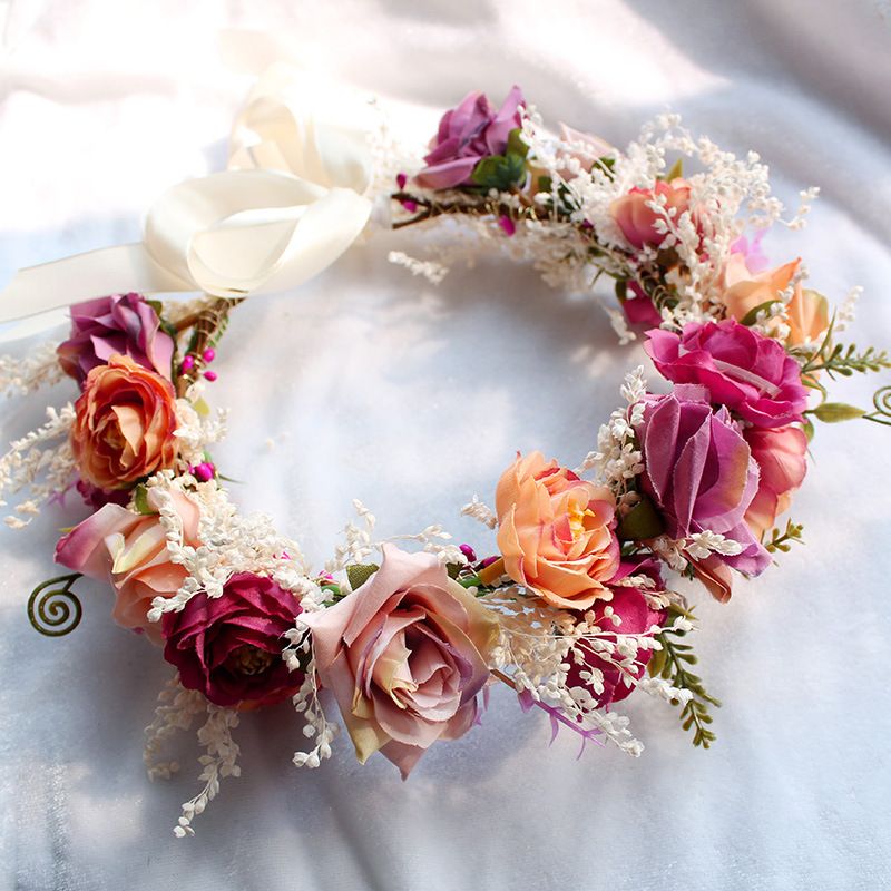 Spring new style factory wholesale bride bridesmaids simulation flowers adjustable dried flower headband headband Hawaiian garland_voghion.com