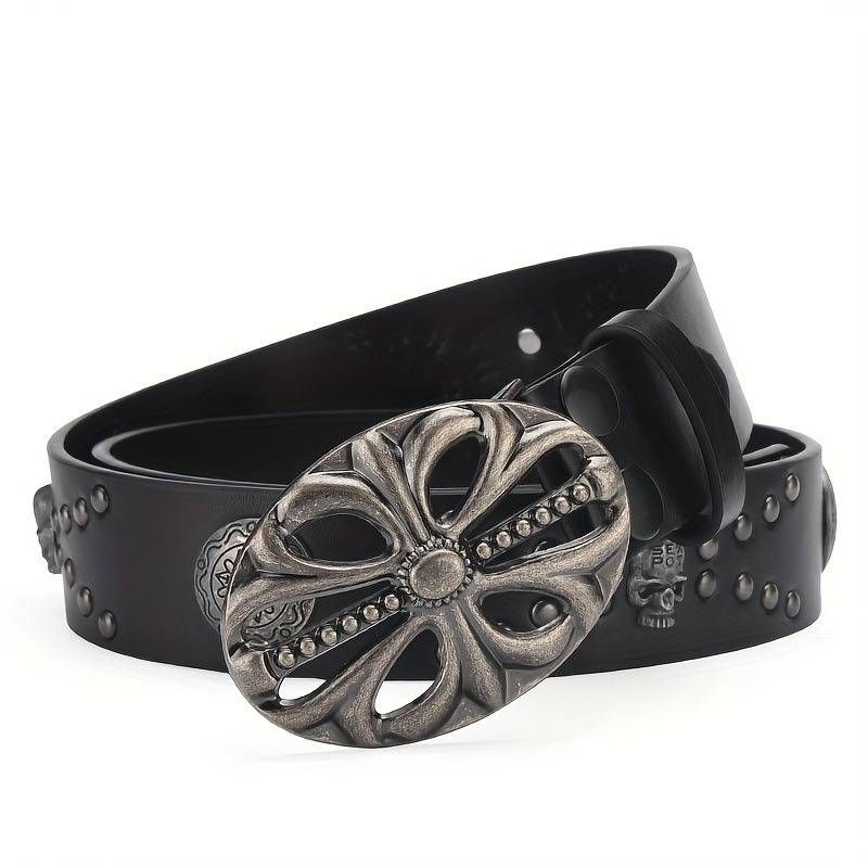 Ceinture pour hommes Style Boho Vintage Cowboy Punk crâne Rivet ceinture noire pour hommes_voghion.com