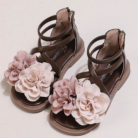 Sandale pentru fete transfrontaliere pentru mame și copii, vara 2024, pantofi noi pentru copii, prințesă cu flori, sandale romane pentru fetițe_voghion.com