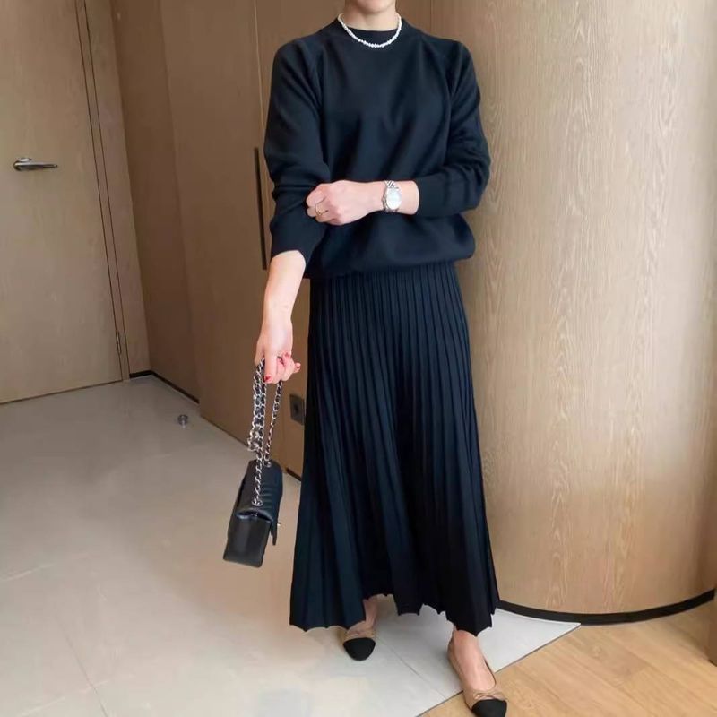 Women's Clothing Casual Core Spun Yarn Sweater Top + Skirt Suit_voghion.com