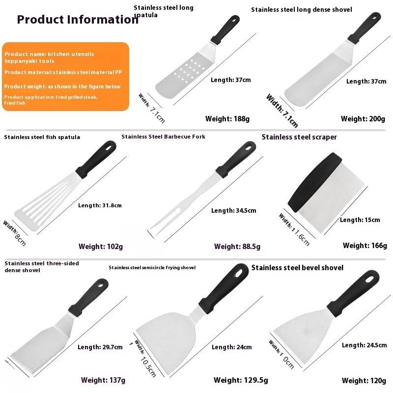 Stainless Steel BBQ Grill Tools Set - 5-Piece Outdoor Cooking Utensils For Grilling, Flipping & Serving With Non-Slip Handles_voghion.com