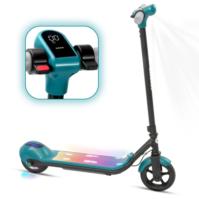 Patinete eléctrico infantil Vankel E68 de 6,5 pulgadas con altavoz Bluetooth, luces arcoíris, autonomía de 8-10 km y pantalla LED._voghion.com