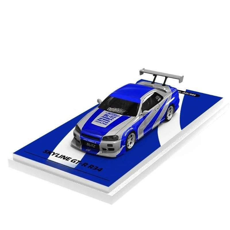 1:64 GT-R R34 Blue Silver Painting Alloy Car Model Model Car Collection& Display& Gift_voghion.com