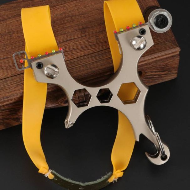 Alloy Slingshot Silvery Multi-purpose Slingshot 9.1*10*1 Cm Suitable For Outdoor Competitions, Fitness Shooting, Hunting, Fishing And Games_voghion.com