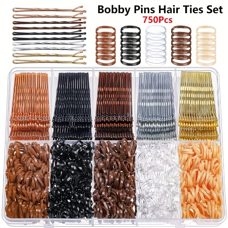 Set da 750 forcine per capelli da donna, 250 forcine da 2 pollici, 500 elastici per capelli in 5 colori, accessori per capelli per donne, bambini e bambine._voghion.com