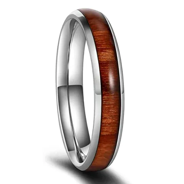 Kolmnsta 4mm 6mm 8mm nerūsējošā tērauda īsta brūna Koa koka inkrustēts, pulēts sieta laulības gredzens vīriešiem un sievietēm_voghion.com