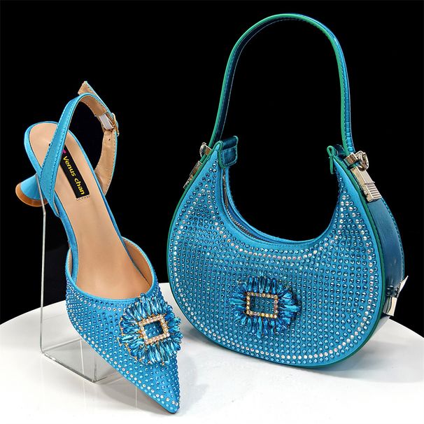 Chaussures pour femmes Ensemble de chaussures et de sacs pointus pour femmes Décoration de boucle en diamant Style de banquet à la mode et simple Vin rouge pointu_voghion.com