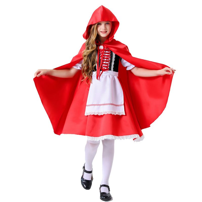 Children's Halloween Little Red Riding Hood Cosplay Performance Costume Princess Dress Set_voghion.com