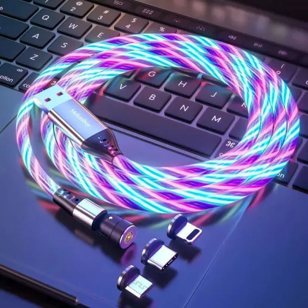 Mobile Accsori 540 Rotating LED Wing Magnetic Charging Cable, Phone Light Emitting USB Cable Charger For Mobile_voghion.com