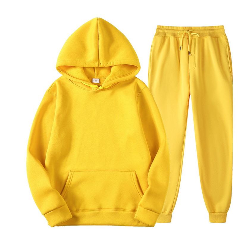 Hoodie Set Sports Casual Blank Solid Color Two-piece Men's Loose Tracksuit_voghion.com